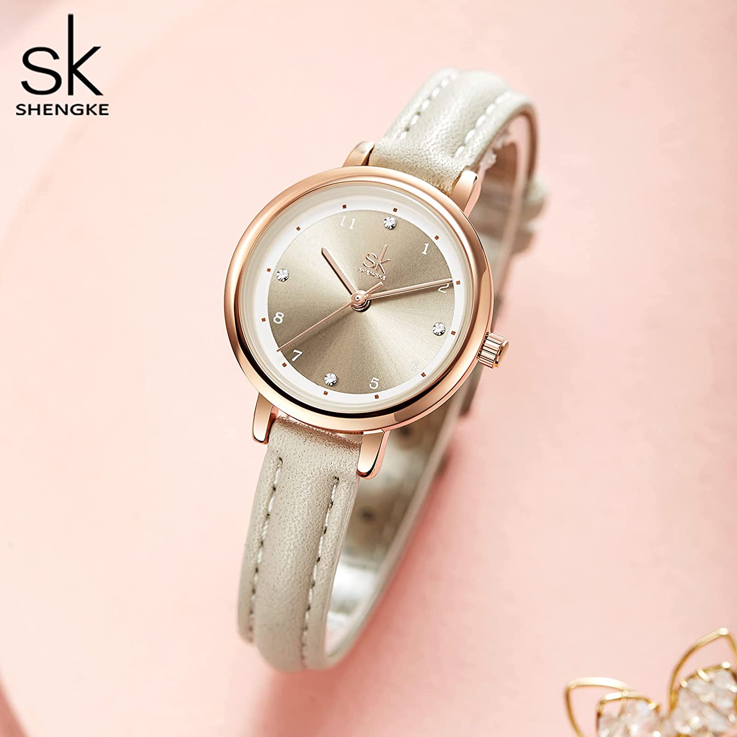 SHENGKE Women's Watch Leather Band Luxury Watches for Women Waterproof reloj para Mujer - Image 4